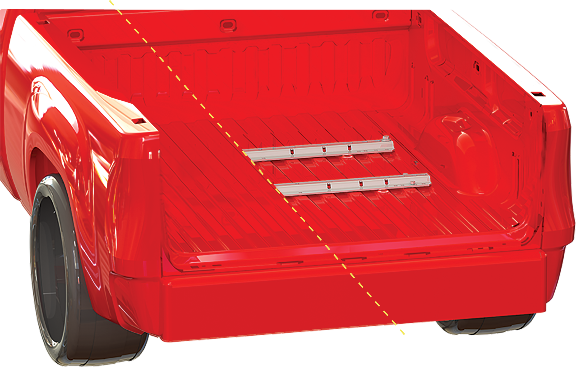 red tuck with industry standard rails in half the bed